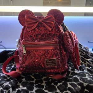 Loungefly Red Minnie Mouse Backpack with Glossy Finish
